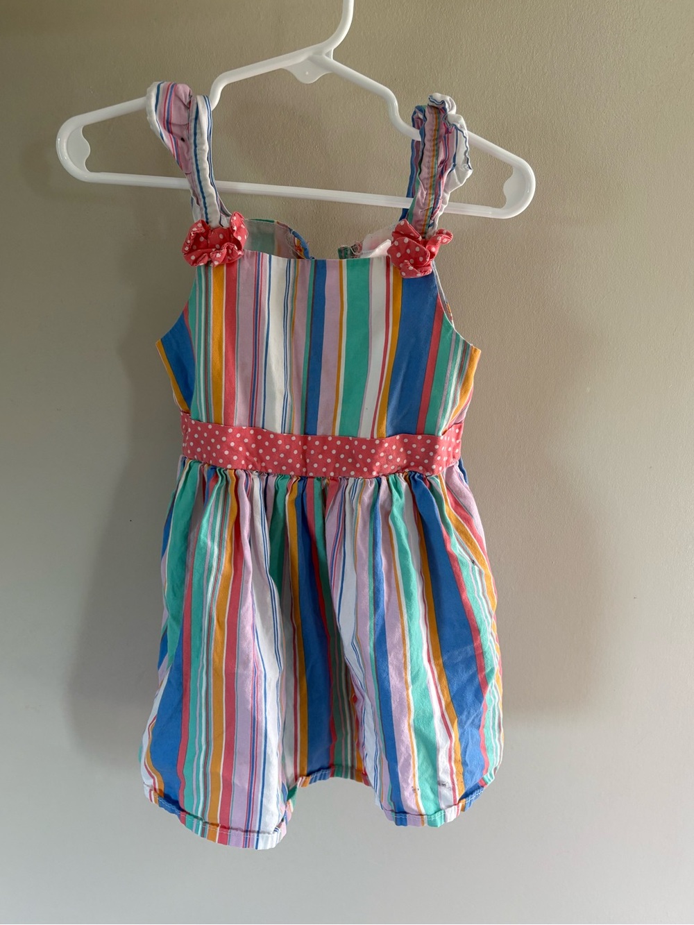Nannette Multicolor Stripe Sundress/long top with Pink Polka Dot Waistband
